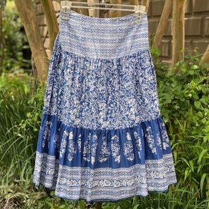 Chaps Denim Cotton Tiered Boho Midi Skirt size 12